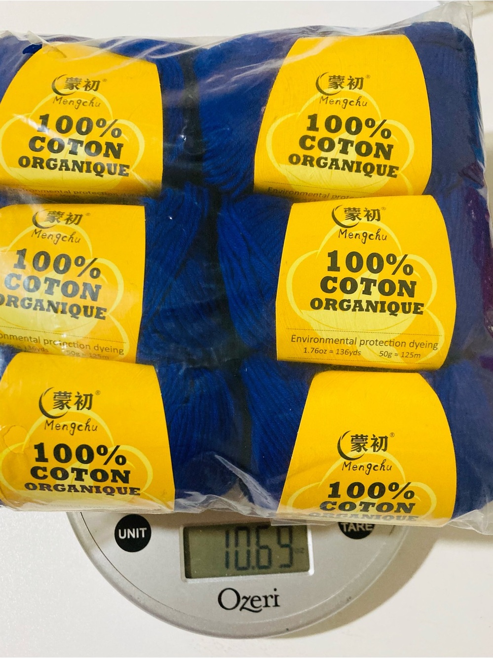 NWT 6 Mengchu 100% Organic Cotton Yarn Color: Deep Sea Blue ~48g ea 10 oz total